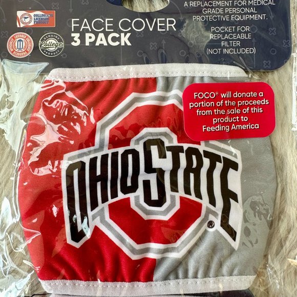 [NWT]  TWO PACKS (6) Licensed Ohio State Buckeyes Face Coverings Adult Size - Picture 7 of 9